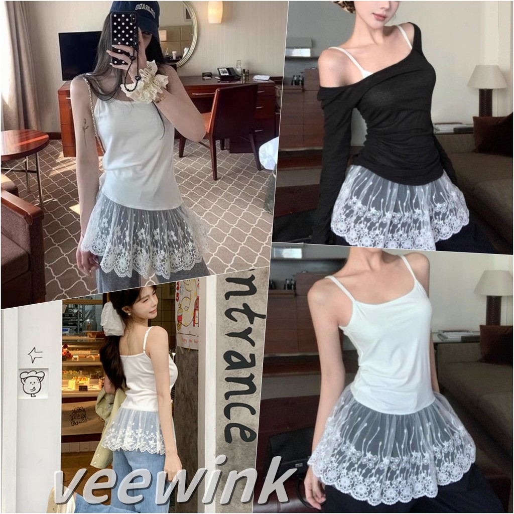 Veewink พร้อมส่งจากกทม เสื้อสายเดี่ยวขอบลูกไม้  ผ้าลูกไม้ สลิมฟิต สไตล์ลำลอง สไตล์เกาหลี เซ็กซี่ แฟชั่น – โปรปัง