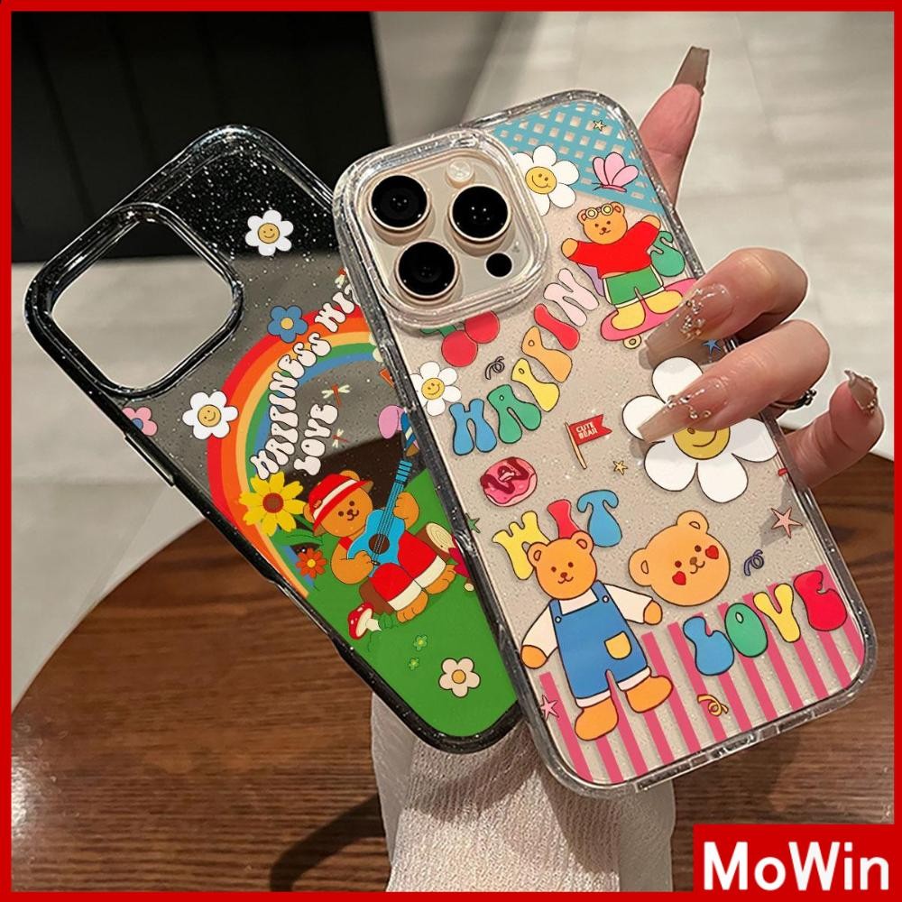 Mowin - เคส iPhone 16 Pro Max iPhone 11 ใสแวววาวสุดสดใส เคส TPU นิ่มลายหมีดอกทานตะวันสุดน่ารัก เข้าก