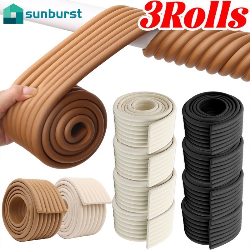 [HGB]3 ม้วน W-Shaped Anti-Collision Wall Protector แผ่นกันชน 3D, Self-Adhesive NBR ยางมุมประตู/เฟอร์นิเจอร์, 4 สี: สีดํา/สีเบจ/ไม้เข้ม/สีขาว