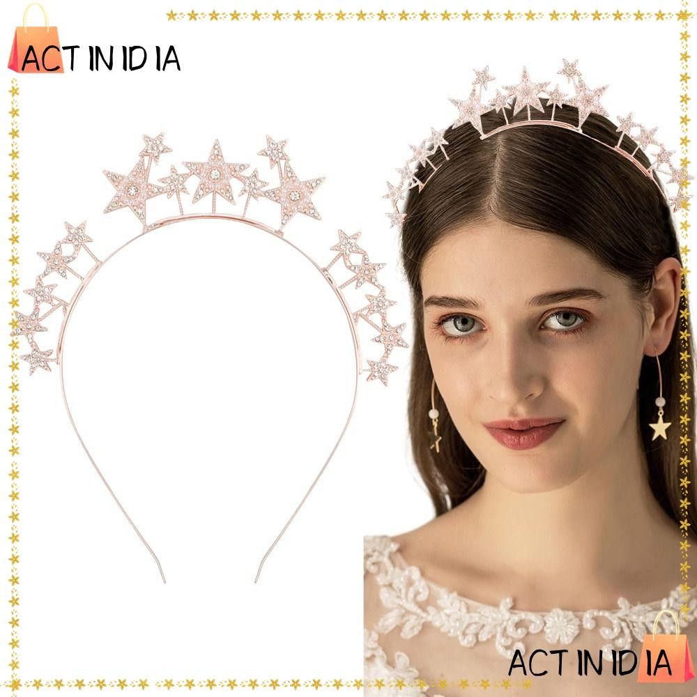Actinidia ที่คาดผมรูปดาว Rhinestone,แฟชั่นคริสตัล Star Halo ที่คาดผม,โลหะผสมเทพธิดา Tiara เจ้าสาว Headpiece