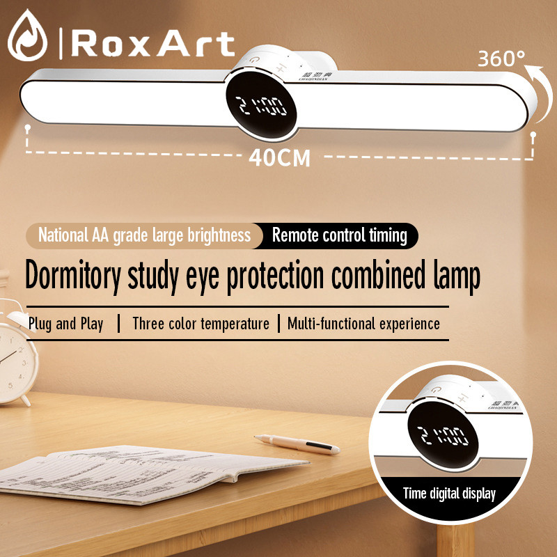 Roxart โคมไฟ Led ตั้งโต๊ะสําหรับอ่านหนังสือ 3 สี Type-c อเนกประสงค์ ปรับได้ ไม่ต้องเจาะ โคมไฟตั้งโต๊