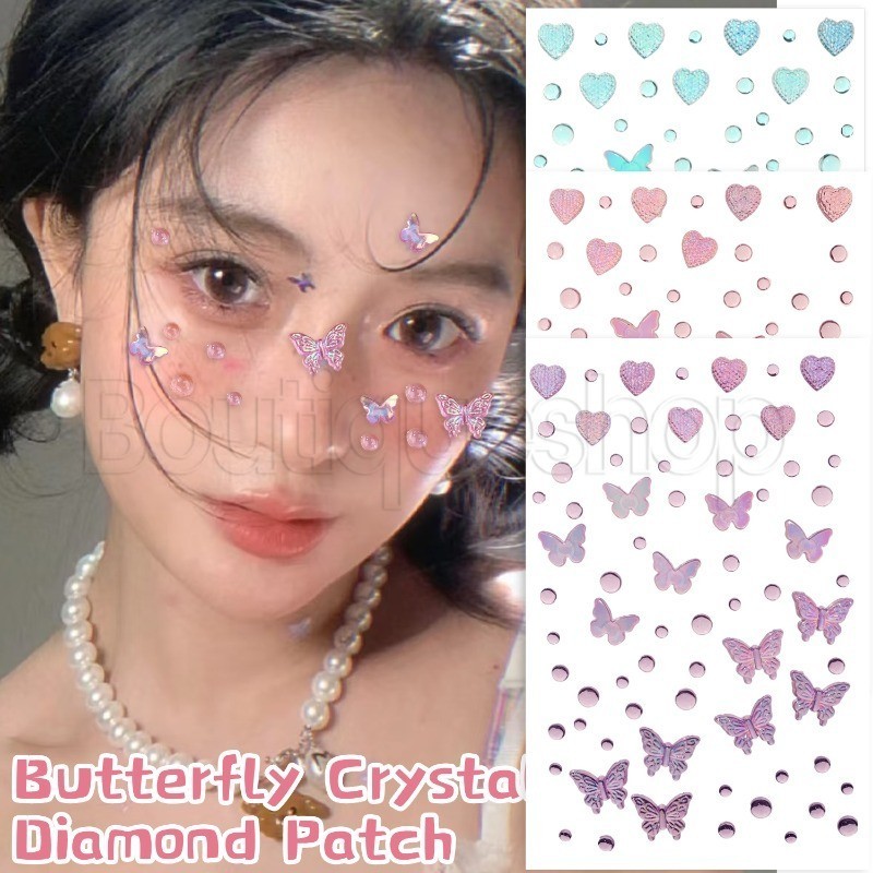 [ แนะนํา] สติ๊กเกอร์คริสตัลผีเสื้อสีสันสดใส - มีกาวในตัว กันน้ํา - สติ๊กเกอร์คอสเพลย์ - แต่งหน้าทุกวัน DIY Art Decor - ผีเสื้อ Rhinestone Paster - Party Patch