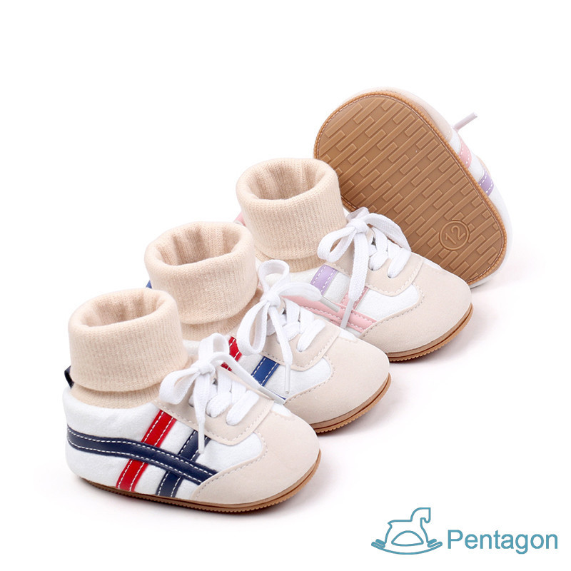รองเท้าเด็ก 0-1 ปี All-In-One รองเท้าถุงเท้ายางนุ่ม Sole Lace-Up Anti-Slip รองเท้าเด็กวัยหัดเดิน