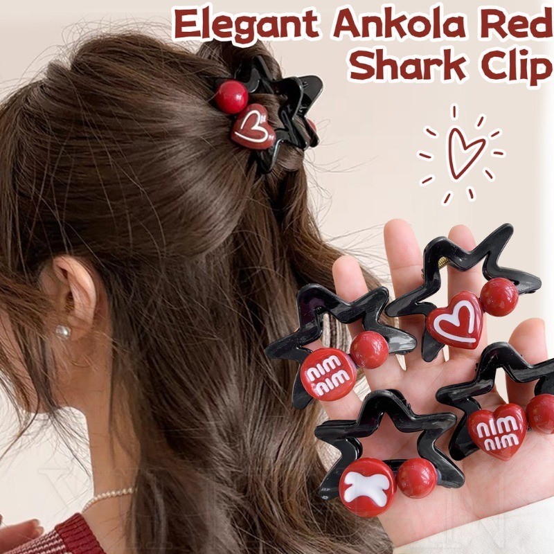 คลิปฉลามดาวห้าจุดสีแดง1-2ชิ้น-ที่ใส่ผมหัวหลังสําหรับสาวๆ-อิน,หรูหรา,แฟชั่น,กิ๊บอารมณ์-กรงเล็บผมผมหางม้าสูง-เครื่องประดับผมผู้หญิง