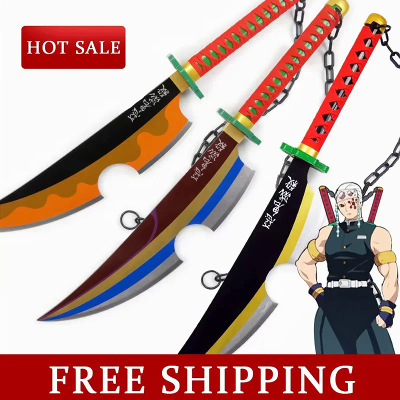 3styles 80cm Uzui Tengen Nichirin Sword Wooden Cosplay Prop Anime Demon Slayer Katana 1:1 Bamboo Cos