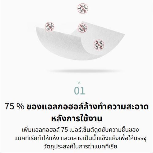 แผ่นแอลกอฮอล์ 75 % alcohol pad เช็ดทำความสะอาด แผ่นทำความสะอาด ฆ่าเชื้อไวรัส 100/กล่อง