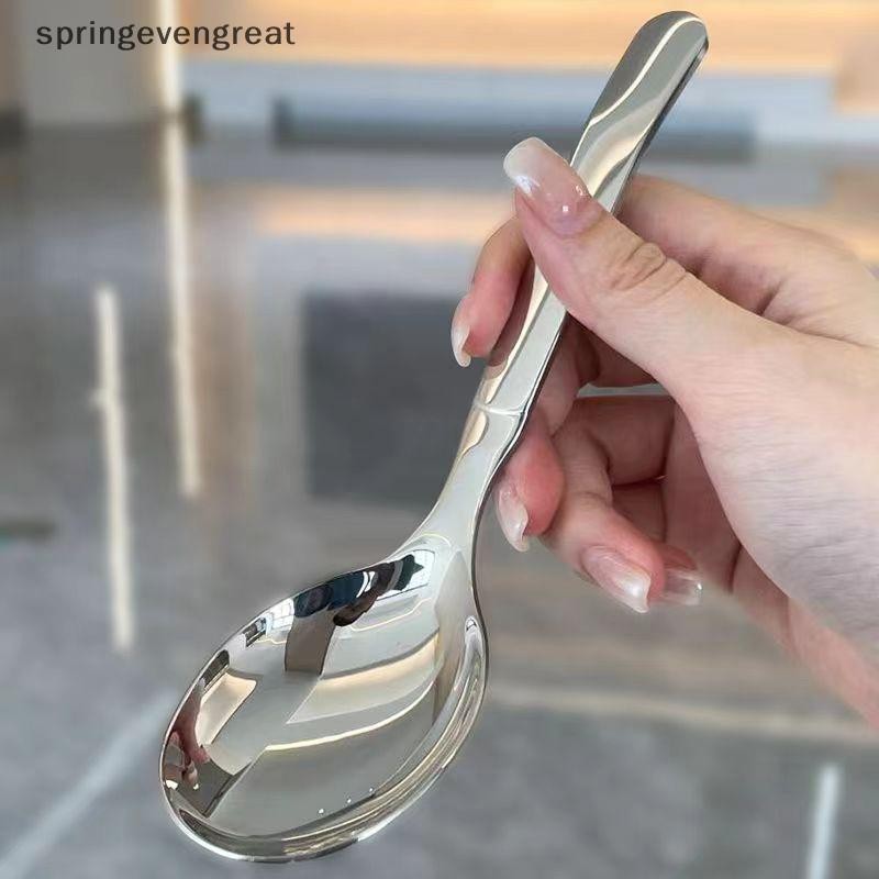 Springevengreat ช้อนกลมสแตนเลสสุทธิสีแดง Golden Dinner ด้ามยาวกวนช้อนขนมหวานสําหรับอุปกรณ์ครัว Gadgets Springevengreat
