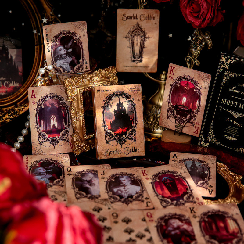55 การ์ด Gorilla Red Gothic Series การ์ดเล่น Retro Dark คู่มือวัสดุปีใหม่ความบันเทิงการศึกษาเล่นไพ่ Solitaire UMD4