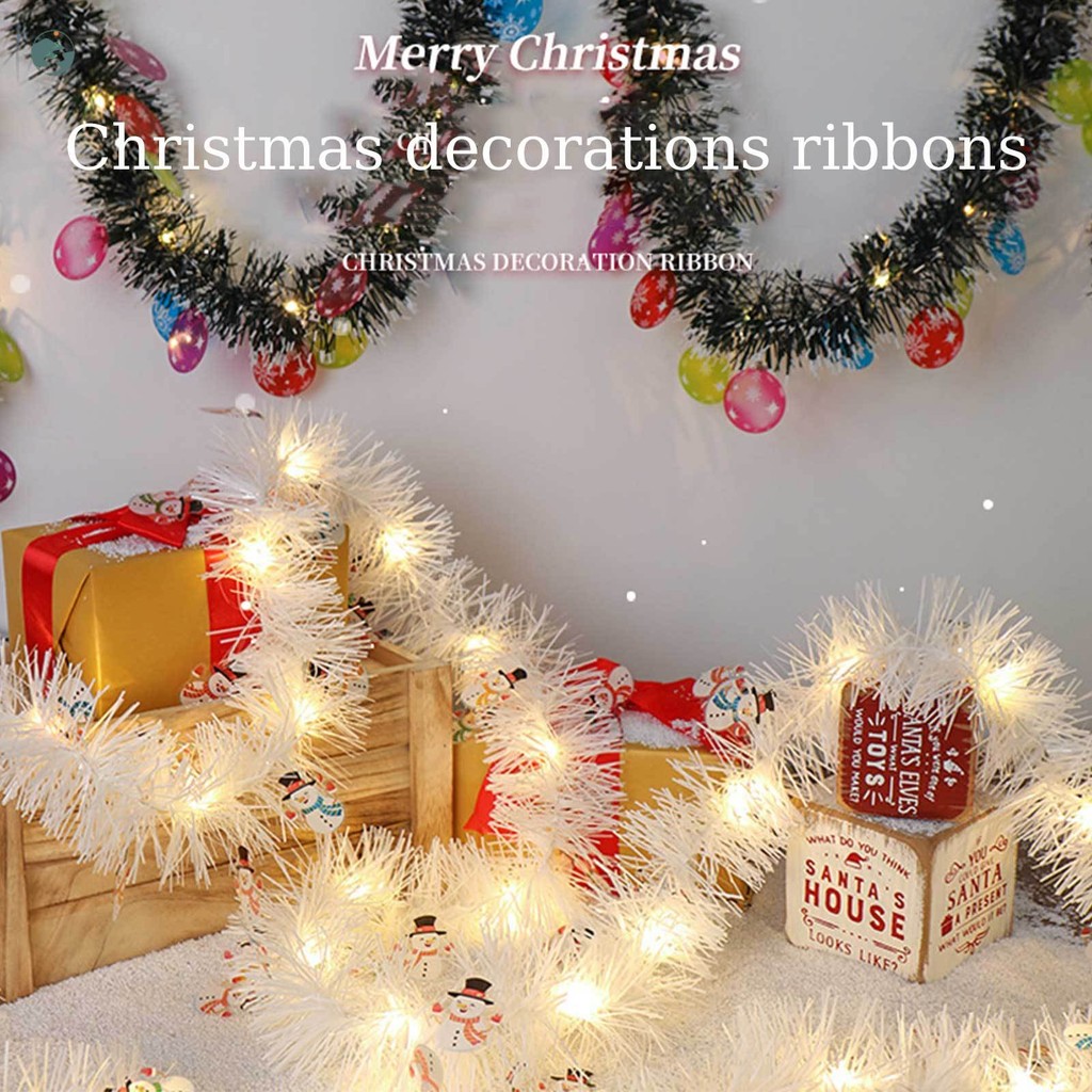 Th คริสต์มาสริบบิ้นด้านบนพร้อมไฟ String Tinsel Garland Streamers เครื่องประดับพร้อมไฟ Led พวงมาลัยคริสต์มาสไฟ Led