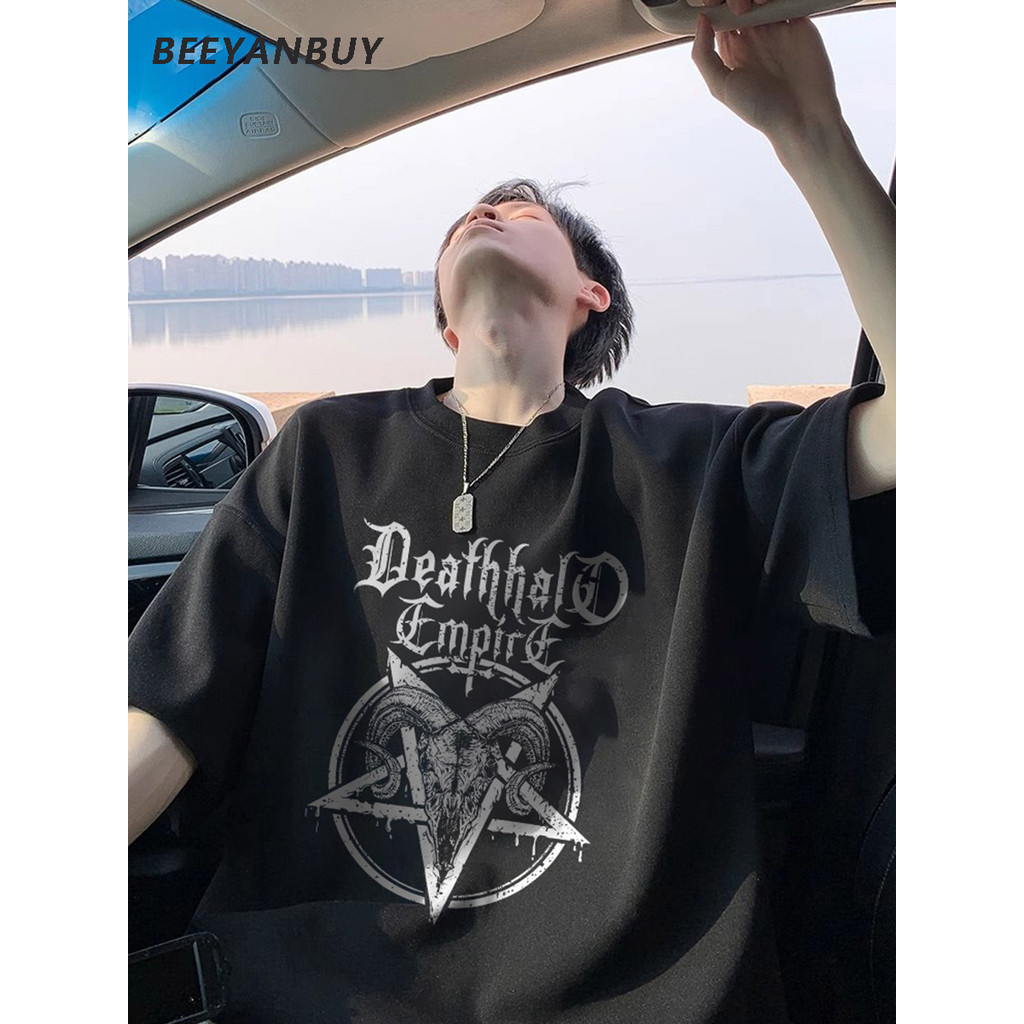 Beeyanbuy Deathhalo T-shirts, High street วินเทจ 100% ผ้าฝ้ายขนาดใหญ่พิเศษเสื้อยืดแขนสั้น #I003199