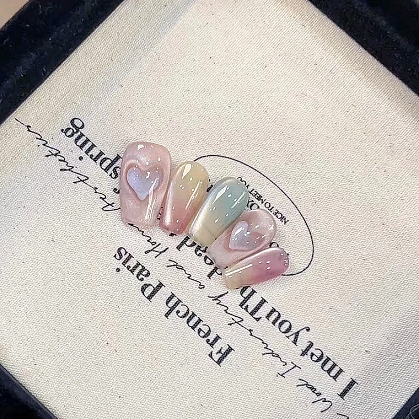 Fantasy Shadow Bubble ขายร้อนสีขาว Phototherapy Cats Eye Dopamine สติ๊กเกอร์ติดเล็บแฮนด์เมดสวมปลายเล็บปลายเล็บสั้น