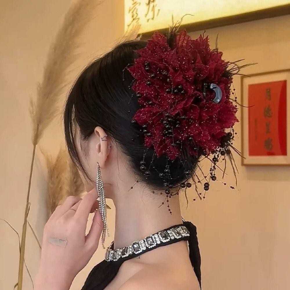 Cossy Hair Claw, Peony ดอกไม้เลื่อมโลภคลิป, พู่หรูหราพลาสติก Bow Hairgrips ผู้หญิง - รูปที่ 5