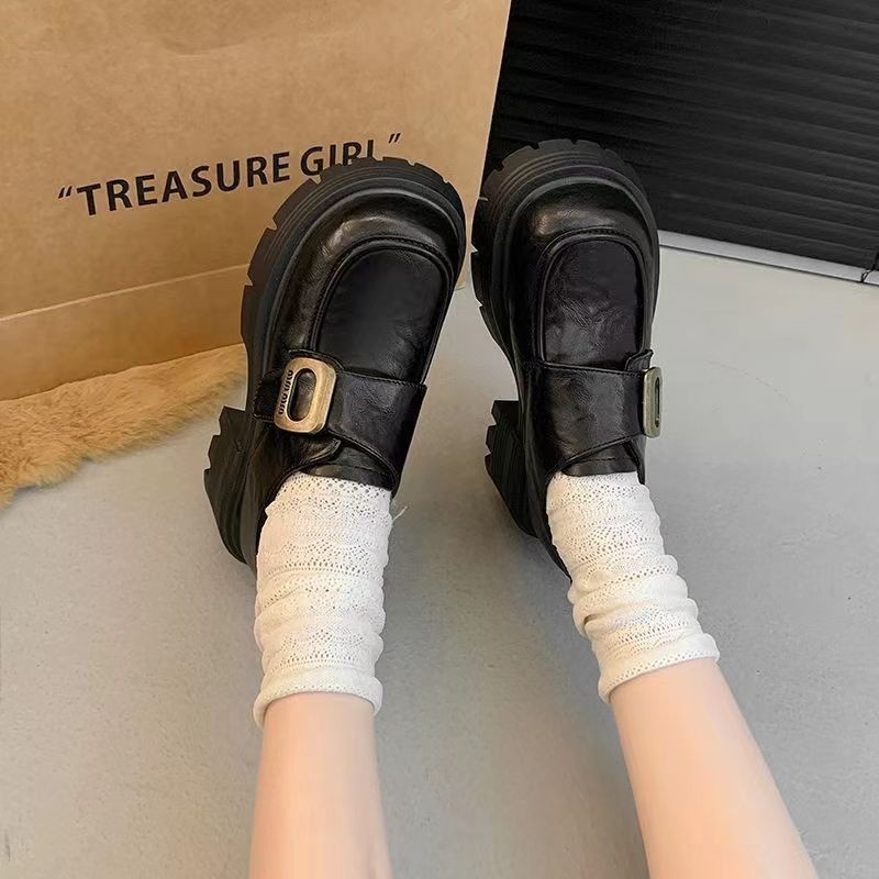 พร้อมส่งในไทย🚚รองเท้าหนังส้นหนาสไตล์เรโทรสไตล์เกาหลี  รองเท้าไม่มีส้นแฟชั่น พื้นหนา สไตล์วิทยาลัยย้อนยุค
