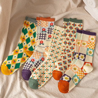 ถุงเท้าหญิง อิน อินเทรนด์ฝรั่งเศสสไตล์กระโหลกแฟชั่นดอกทานตะว…