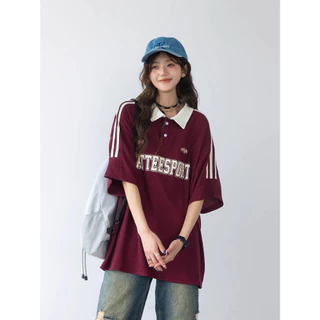 ส่งจากกรุงเทพฯ Solovely M-2XL เสอื้ผา้ผหู้ญง สไตล์เกาหลี พิมพ์ลาย แขนสั้น เสอ ลายทาง หลวมๆ เสื้อยืด โอเวอร์ไซส์ เสื้อโปโล