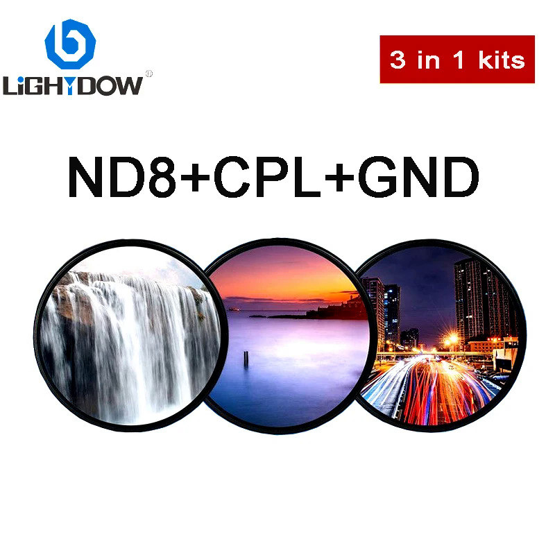 Lightdow Lens Filter 3 in 1 Kit CPL ND8 GND 0.9 Lens Filter Kits 49 52 55 58 62 67 77 82 mm for Cano
