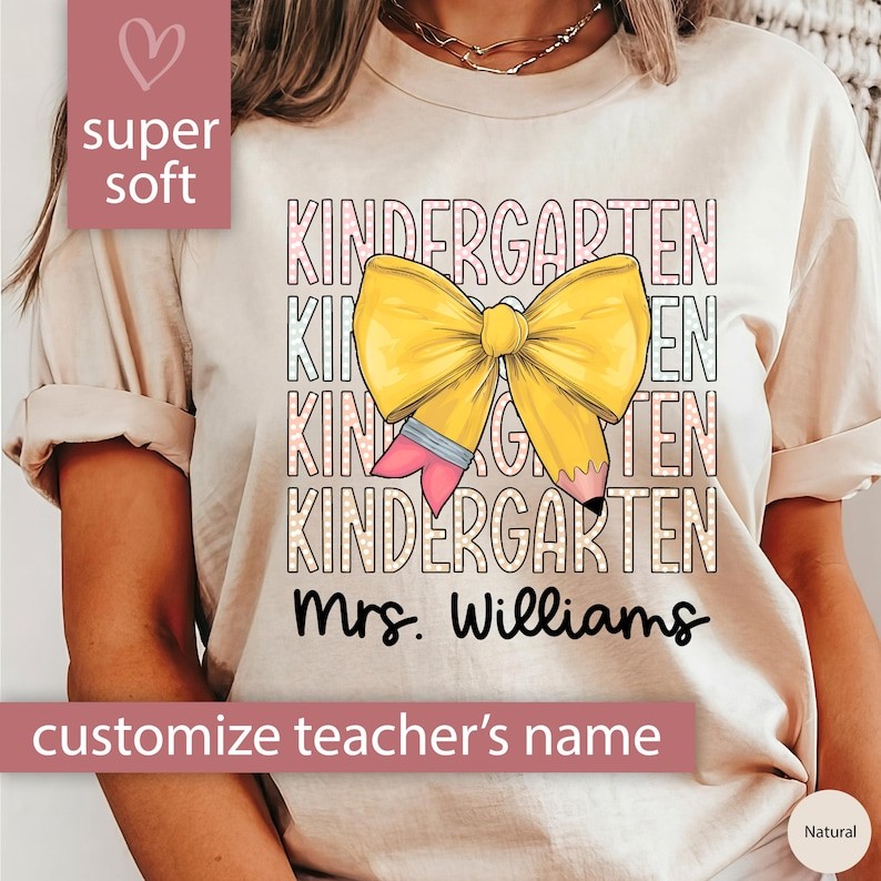 Kindergarten Teacher Shirt, Custom Coquette Bow Kindergarten Tshirt For Teacher Tshirt with Name, Te
