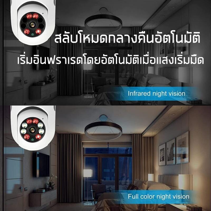 MonQiQi ซื้อ 1 แถม 1 กล้องวงจร กล้องหลอดไฟ กล้องวงจรปิดไร้สาย wifi กล้องวงจรปิดกล้องหลอด 360° HD 1080P อินฟราเรด CCTV