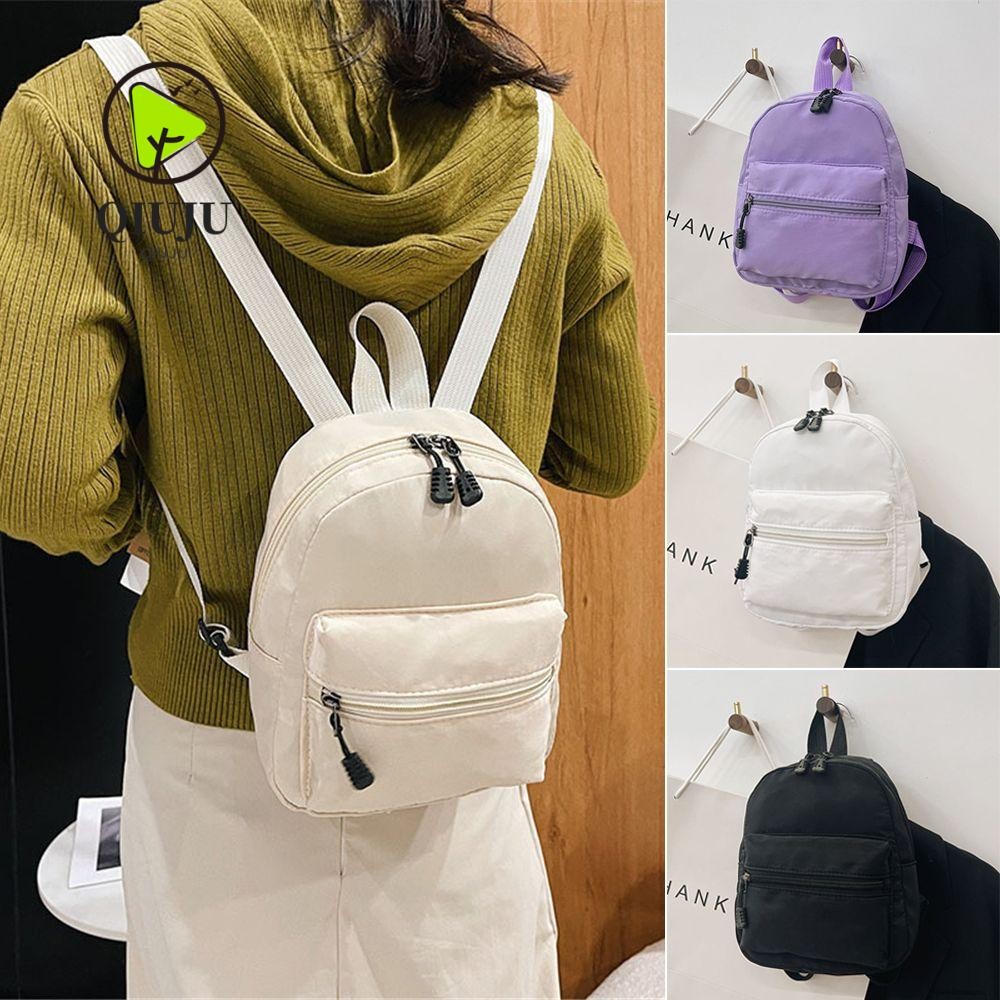 Qiju กระเป๋านักเรียนใบเล็กเทรนด์แฟชั่นลําลองสีขาว Rucksack