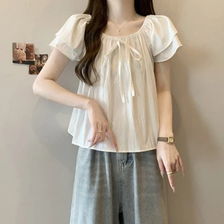🧡LINNA🧡เวอร์ชั่นเกาหลี สีทึบ แขนสั้น เสื้อเชิ้ต แฟชั่น สันทนาการ