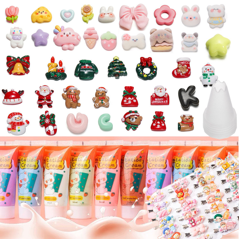 St. kunkka ชุดกาวครีมแพทช์เรซินผสม DIY Letter กิ๊บติดผมการ์ตูนอุปกรณ์เสริมทํา