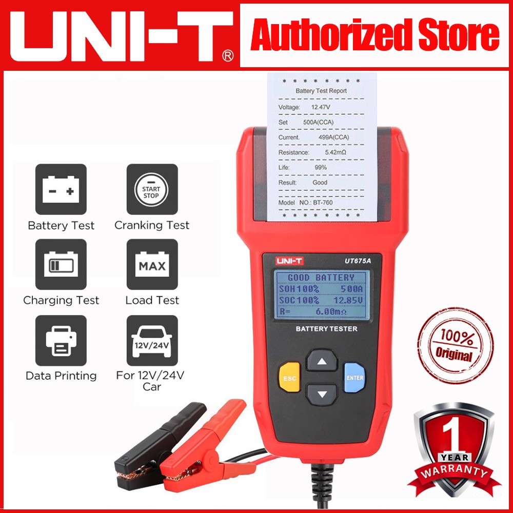 Uni-t เครื่องทดสอบแบตเตอรี่รถยนต์เครื่องทดสอบแบตเตอรี่รถยนต์ 12V 24V DC Charger Analyzer UT673A UT67
