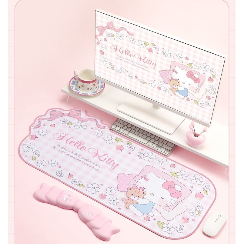 Sanrio Kuromi ขนาดใหญ่ตาราง Anti-slip กันน้ําหนา HelloKitty คอมพิวเตอร์คีย์บอร์ดหนังแผ่นรองเม้าส์