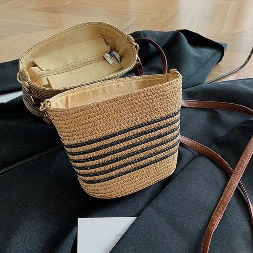 Uothhasome ผู้หญิง Totes กระเป๋า,ทอฟางกระเป๋าสะพาย, Casual Zipper ความจุขนาดใหญ่ Handmade Vacation Beach Bag Girl