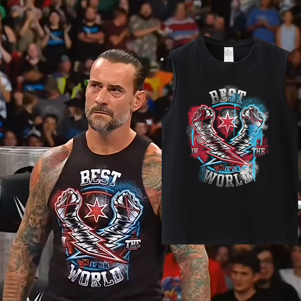 Wwe BEST THE WORLD CM Punk Punk เสื้อยืดคอกลมแขนกุดเสื้อเชิ้ตลําลองตัวอักษรผู้ชาย