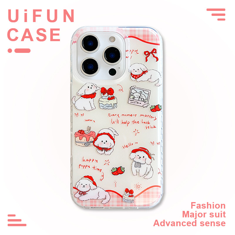 น่ารักหมวกสีแดงลูกสุนัข Bowknot เค้ก IMD โทรศัพท์มือถือกรณีสําหรับ iPhone 16 15 14 13 Pro Max iPhone15 Drop ทนปลอกปกหลัง