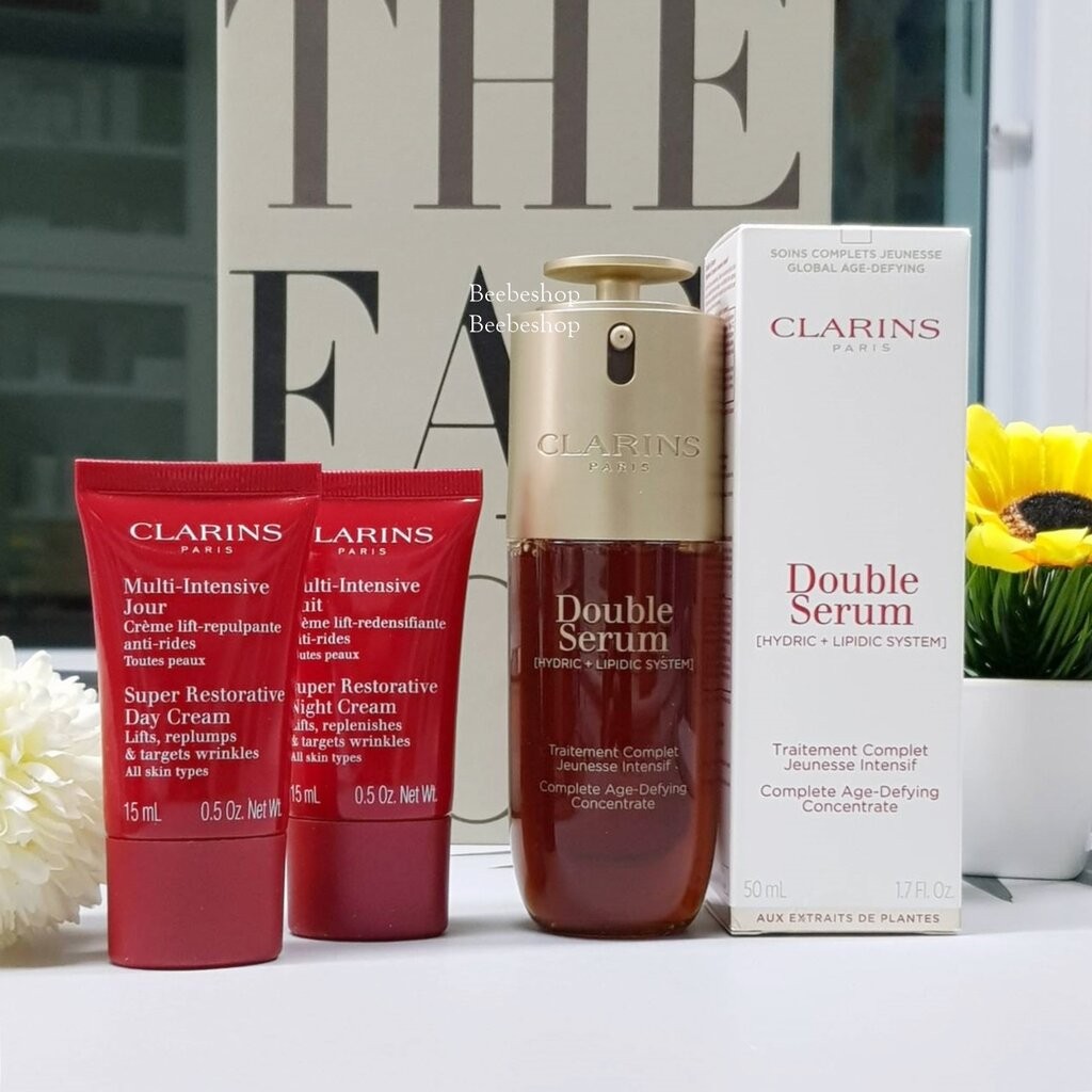 set ฟรีแถม CLARINS รุ่นใหม่ คลาแรงส์ ดับเบิลเซรั่ม Double Serum 50ml 75ml 30ml - Light Texture