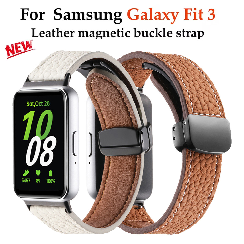 สายหนังปุ่มแม่เหล็ก เข้ากันได้กับ Samsung Galaxy Fit 3 Simple Replacement Strap สําหรับ Samsung Gala