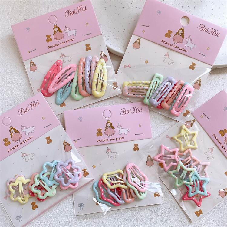 ใหม่ที่มีสีสันลายจุดกิ๊บชุดกิ๊บติดผมดอกไม้ดาวสําหรับเด็กผู้หญิง (8 ชิ้น)