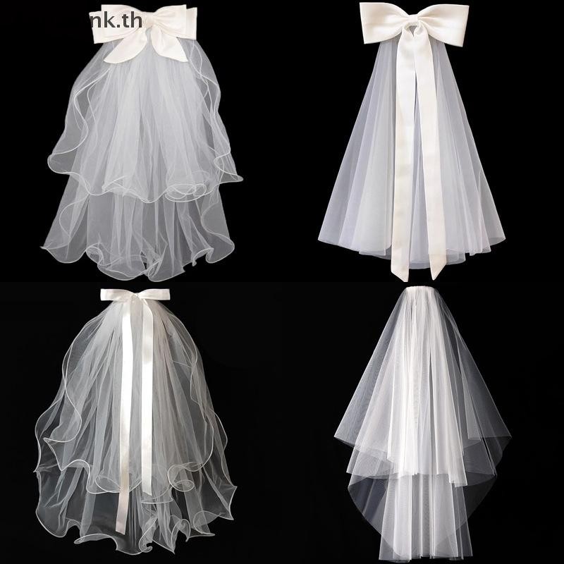 Ank เจ้าสาวผู้หญิง Luminous Tulle ยาว Bachelorette งานแต่งงานริบบิ้นขอบ Bowknot สําหรับงานแต่งงาน EN