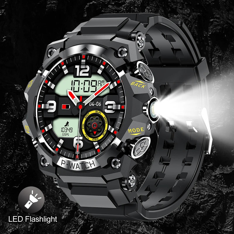 2025 PG222 ไฟฉาย LED สมาร์ทวอท์ชสําหรับผู้ชายหลายโหมดกีฬาบลูทูธโทร Heart Rate เครื่องวัดความดันโลหิต