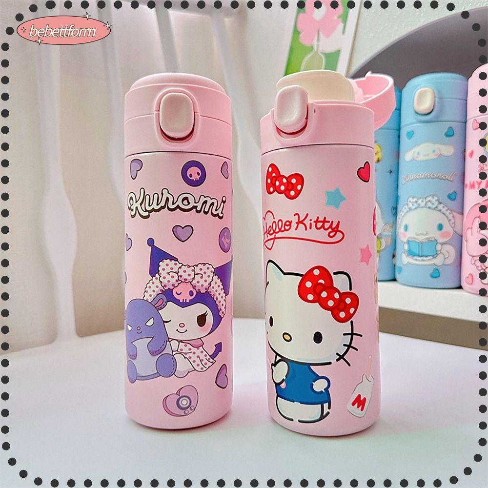 BEBETT SANRIO แก้วน้ําสูญญากาศ,สวิตช์ล็อคเด็ก Kuromi Cinnamoroll My Melody Kitty ขวดน้ําความร้อน, 304 สแตนเลส 420ML ถ้วยดื่มโดยตรงสําหรับของขวัญนักเรียน