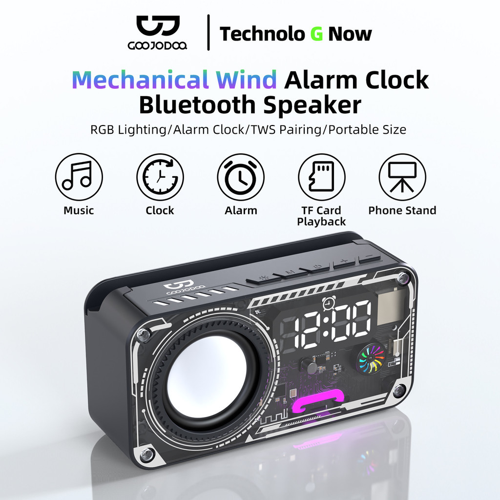 GOOJODOQ Wireless Bluetooth Speaker Mechanical Wind Design Accurate Time Display