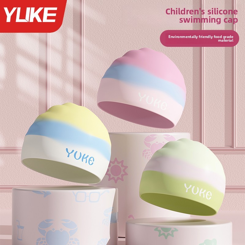 หมวกว่ายน้ำ YUKE ซิลิโคนกันน้ำสำหรับเด็ก อุปกรณ์ฝึกซ้อมว่ายน้ำสำหรับเด็กหญิงและเด็กชาย