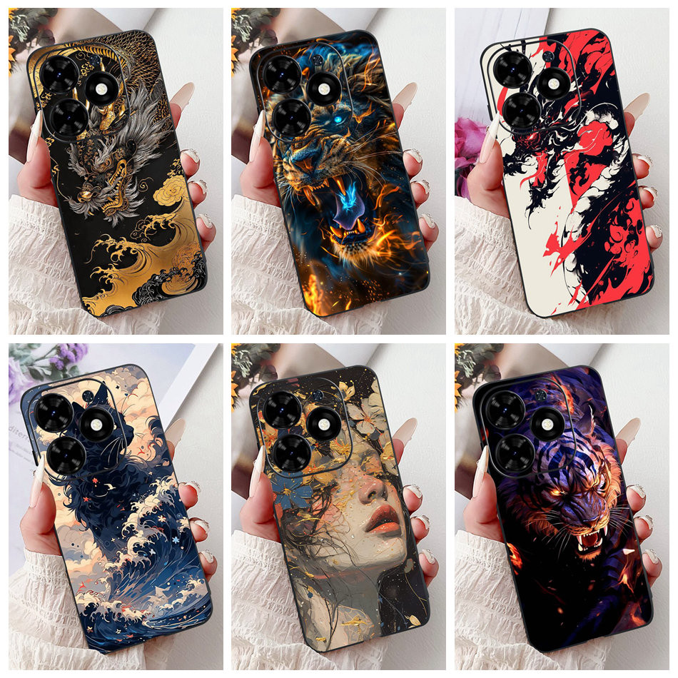 สําหรับ Tecno Spark Go 2024 BG6 ใหม่ Cool Dragon เคสโทรศัพท์ Tecno Spark Go 2024 ซิลิโคนสีดํา Soft C