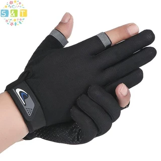 [S&T] ฤดูร้อนชายถุงมือตกปลาผู้หญิงสองนิ้วตัดชายหน้าจอสัมผัส Angling Anti-Slip Sun-Proof Breathable ขี่จักรยานฟิตเนสถุงมือ {th}