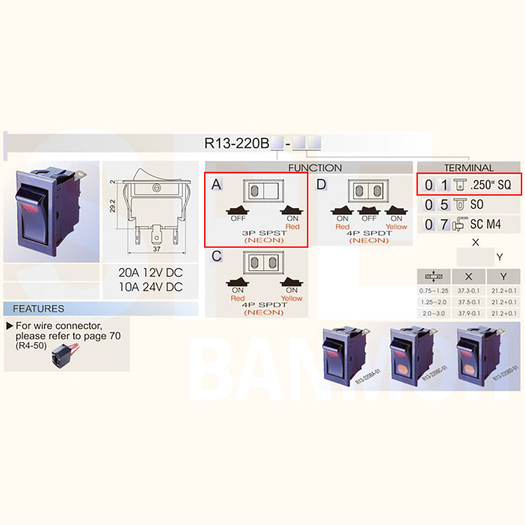 [ 1 ชิ้น ] R13-220BA สวิทช์กระดก ON-OFF 3 ขา สีแดง LED มีไฟ แสดงสถานะ DC Rocker Switch ควบคุมอุปกรณ์ไฟฟ้า แผงควบคุม ต...