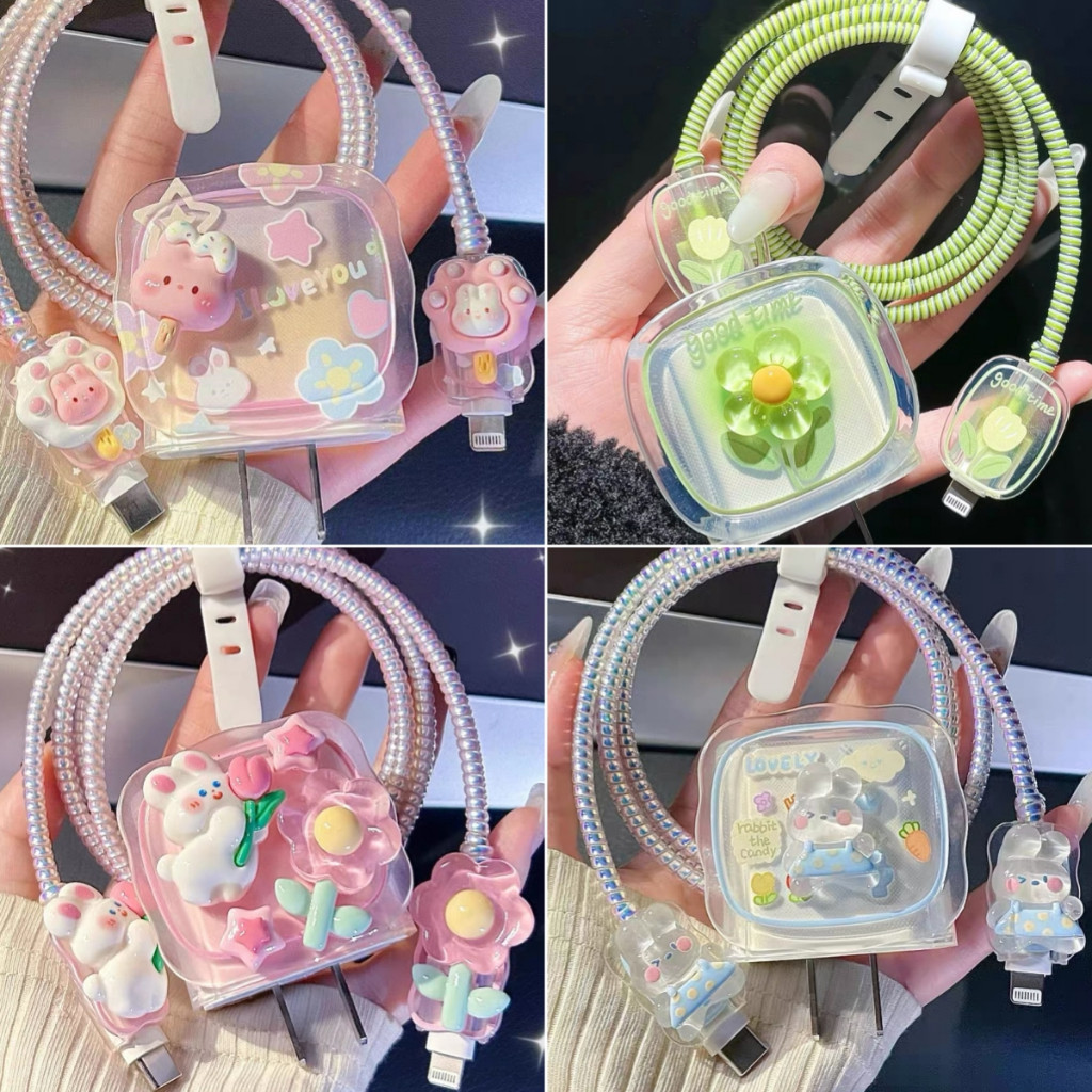 เคสชาร์จ 3Dดอกไม้ สำหรับ iPhone PD 18/20W ฝาปิดป้องกันการชาร์จแบบใสพร้อมปลอกชาร์จ ฝาครอบป้องกันสายข้อมูล - รูปที่ 7