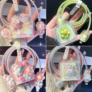 For เคสป้องกันเครื่องชาร์จ iPhone PD 20W 18W เชือกป้องกันสายเคเบิลข้อมูล 20W+สายชาร์จเชือกป้องกัน เคสชาร์จ