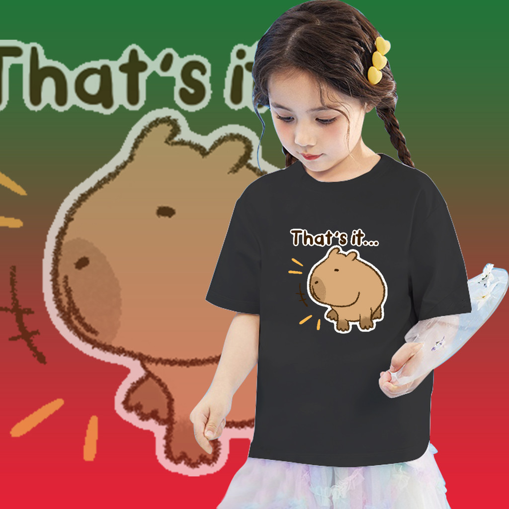 Capybara เสื้อยืดเด็ก 90CM-150CM การ์ตูนพิมพ์ด้านบนรอบคอแขนสั้น
