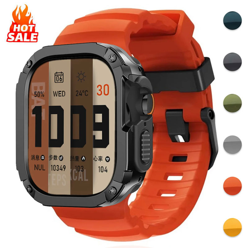 Band + กรณีกีฬาสายรัดซิลิโคน TPU + PC ฝาครอบกันชนสําหรับ Apple Watch Ultra 2 49 มม.42 44 45 46 มม. iWatch Series10/8/7/SE/6/5
