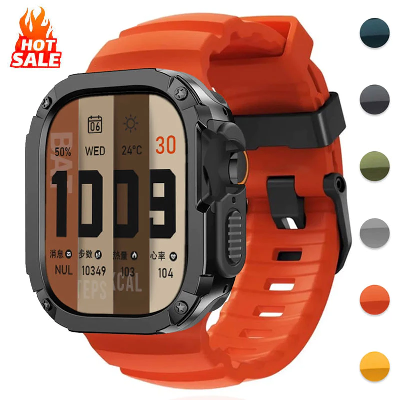 Band + กรณีกีฬาสายรัดซิลิโคน TPU + PC ฝาครอบกันชนสําหรับ Apple Watch Ultra 2 49 มม.42 44 45 46 มม. iWatch Series10/8/7/SE/6/5