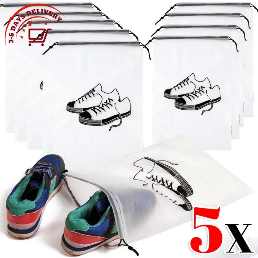 [3-5 วันมาถึง]1/3/5PCS ถุงเก็บรองเท้า Frosted Design,โปร่งใส PE วัสดุ Drawstring Closet Organizer สําหรับการเดินทาง/บ้าน (กลาง/ใหญ่)