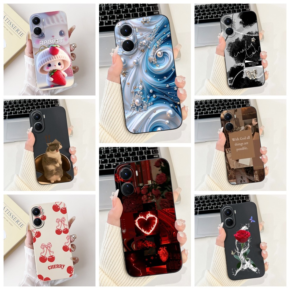 Vivo Y16 V2204 V2214 กรณี Vivo Y56 V2225 หรูหราแฟชั่นดอกไม้ Kawaii สาวน่ารักแมวกันกระแทกเคสโทรศัพท์