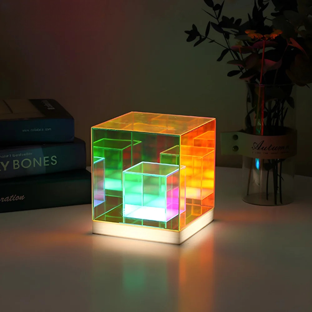 3D Tri-color Dimming Night Lamp Rubiks Cube Creative Night Light สําหรับห้องนอนเดสก์ท็อป Ambience ตก