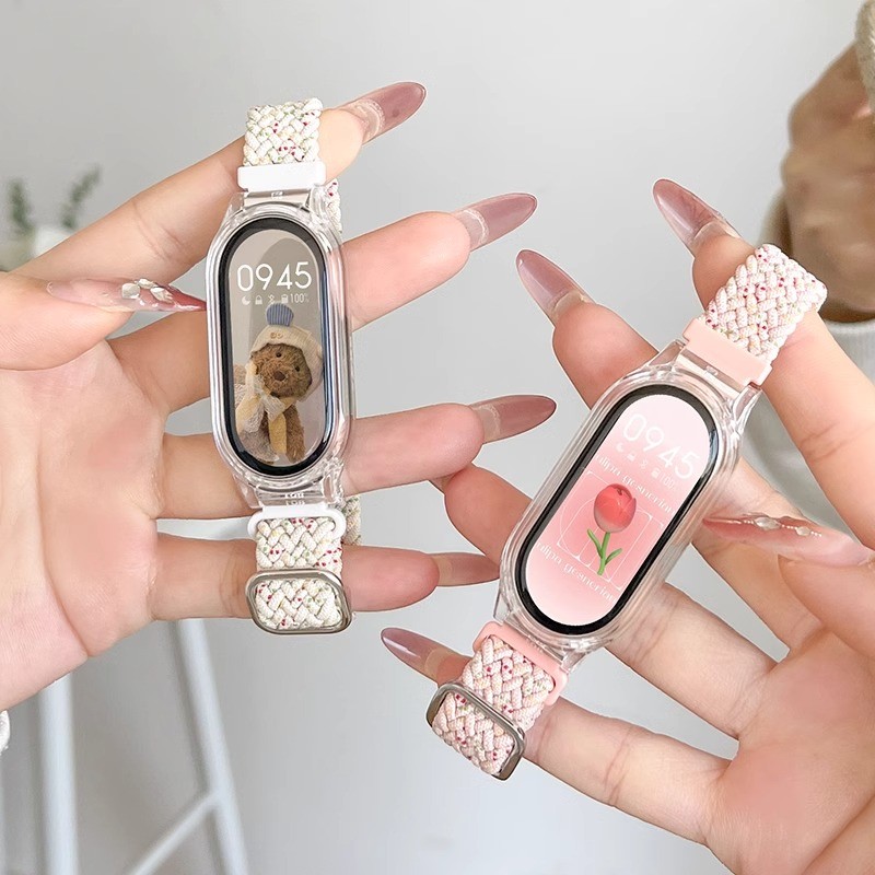 สายรัดไนลอนแบบปรับได้พร้อมเคสสําหรับสร้อยข้อมือยางยืด OPPO Band Braided Solo Loop สายรัดข้อมือ